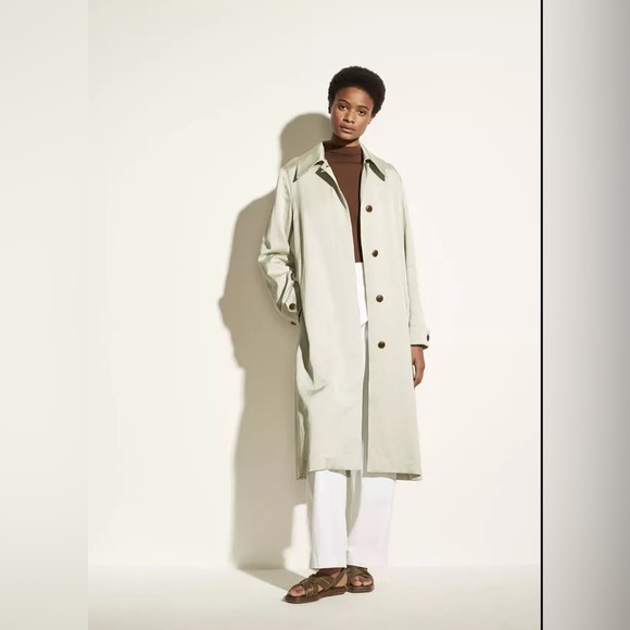 NWT $695 Vince Womens Coat S Small Celery Green Linen Blend Belted Coat - Picture 3 of 10